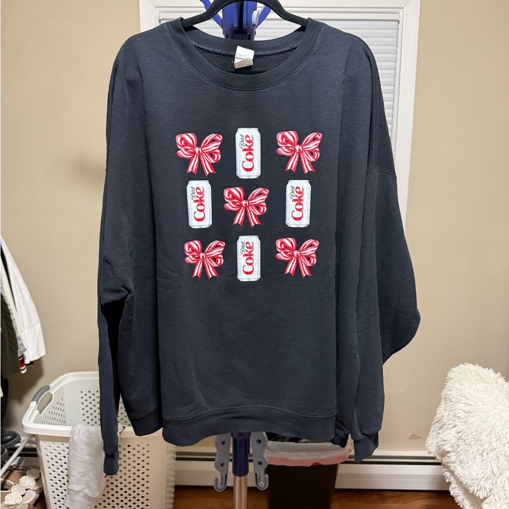 Hanes Black Sweatshirt with Diet Coke and Red Bow Graphics - Picture 3 of 4
